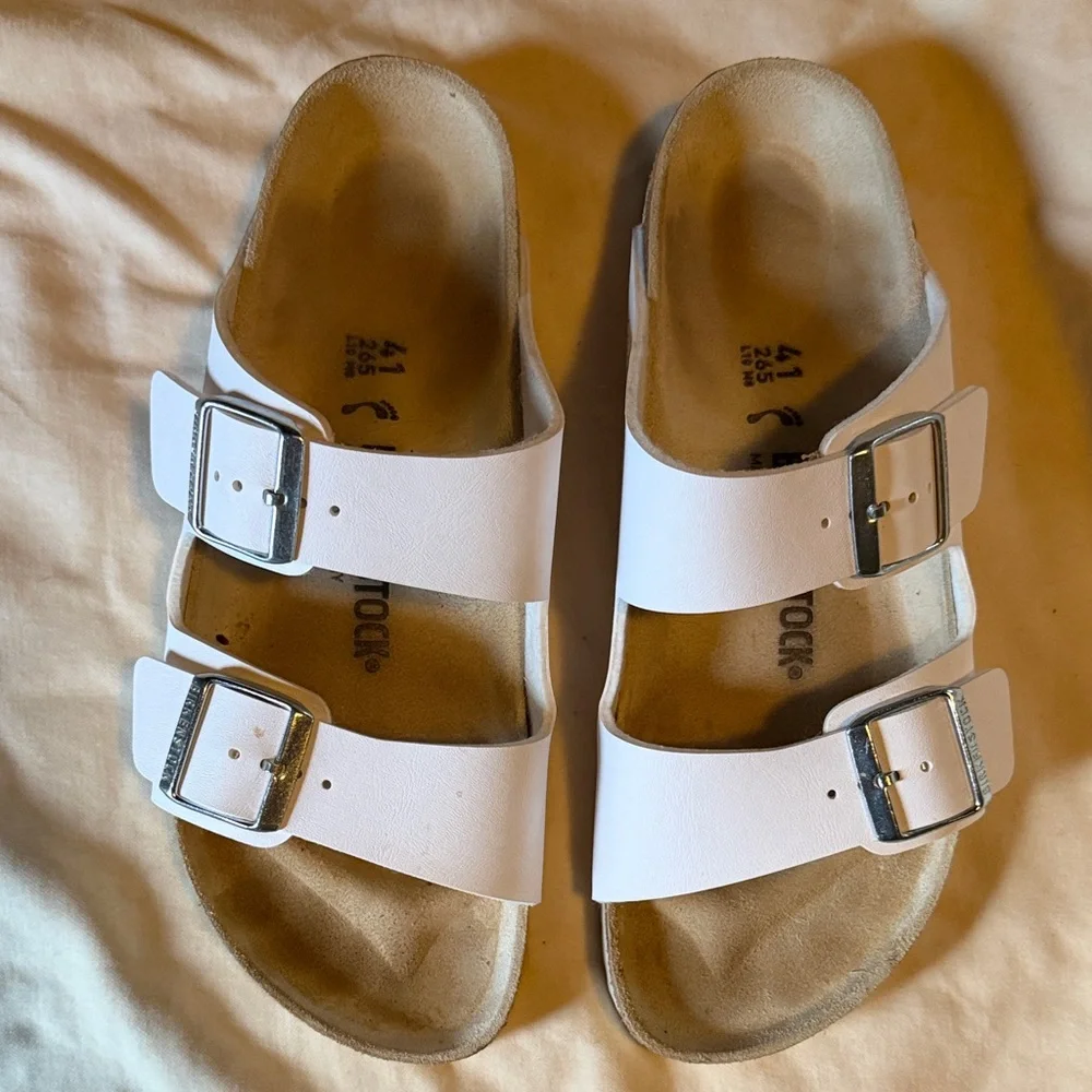 Birkenstock Arizona Big Buckle White Double-Strap Sandals, Sz 41 - Picture 1 of 7